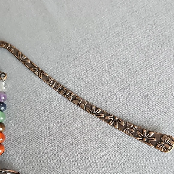 Floral Engraved Metal Bookmark with Gemstone Beads - Picture 5 of 7
